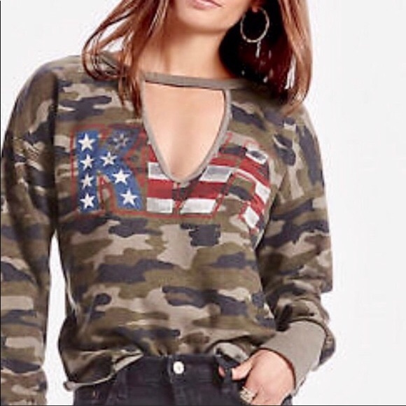 Kiss band Cammo Sweatshirt Choker Neck - Picture 1 of 5